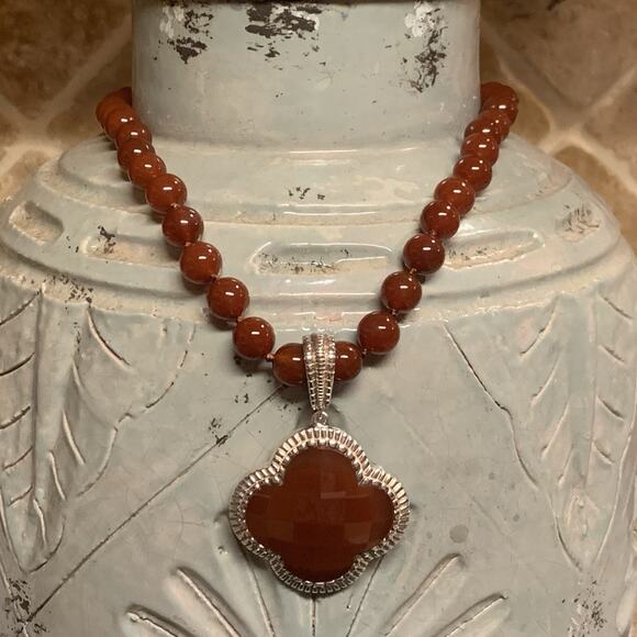 Whitney Kelly Necklace & Detachable Pendant Carnelian Agate Sterling Silver Vin. - Picture 1 of 16